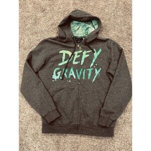 Wicked Musical Green For Good Gray Hooded Sweatshirt Defy Gravity Women’s Large